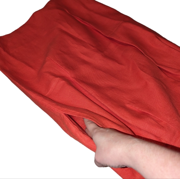 100% Flax Linen Orange Pencil Lined Pleated Pull On Pencil Skirt 8 - Picture 5 of 13
